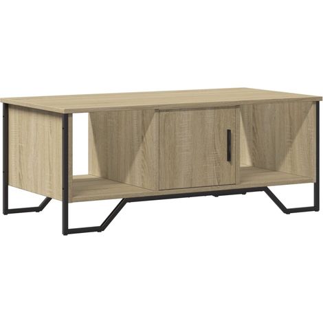 Tavolino con vano contenitore design industriale 100 x 51 x 40 cm in legno ingegnerizzato color rovere e metallo DEC038876