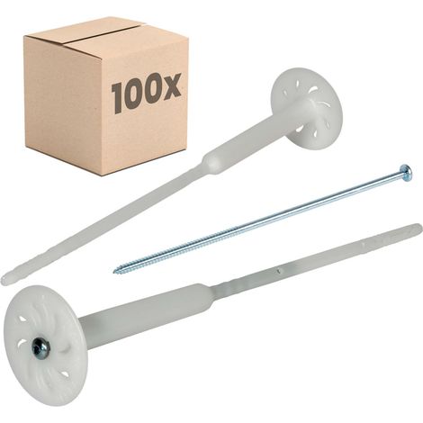 PROTEKTOR Cheville à vis pour isolants thermiques destinée à l'isolation des façades, avec vis en acier zingué - 34cm, 100 Pièce, Blanc