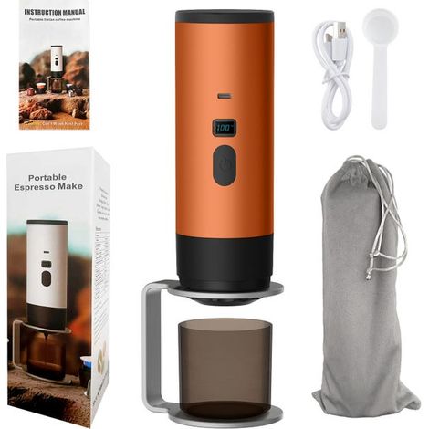 Green Mobility-Cafetière portable 3 en 1, cafetière de voyage 72 W, cafetière expresso 12 V, Cafetière électrique portable 3 en 1 avec support, orange (1/5)