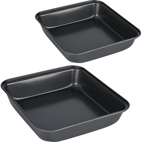Lot de 2 plats à gratin carrés, carrés, en acier inoxydable, avec revêtement antiadhésif, peuvent également être utilisés comme plat à lasagnes, rôtissoire ou plaque à gâteau, facile à nettoyer (1/5)