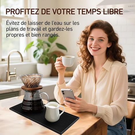 Tapis de Bar Antidérapants, Noirs, 30 × 15 cm