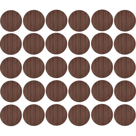 30x Cache vis adhésif autocollant diamètre 20mm bouchon trou meuble table chaise maison, bois marron chêne avec relief nervures (1/3)