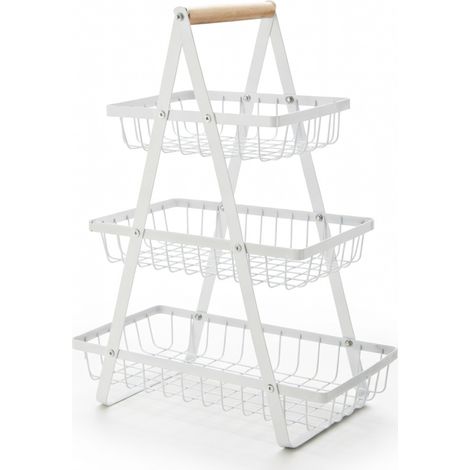 Panier bois metal 3 etages blanc poignees pour la maison (1/5)
