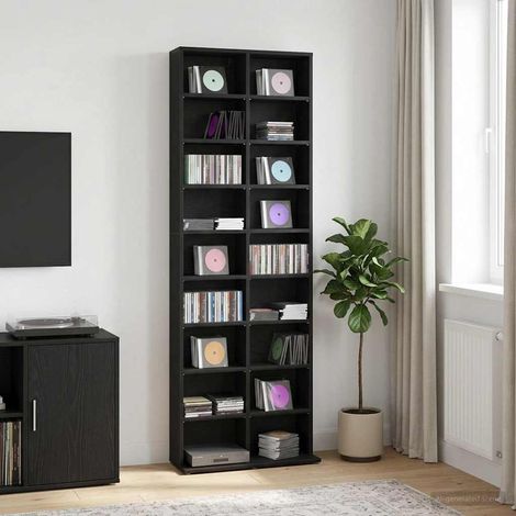 vidaXL Cabinet para CDs Roble Negro 65 x 23,5 x 175 cm (1/5)