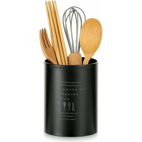 Kitchen Utensil Cutlery Tray: Black Coated Dish Drainer Vintage Nordic Style Vertical Cutlery Holder Sturdy and Durable Stainless Steel Kitchen Utensils with Matte Surface for Utensil Storage (1/5)