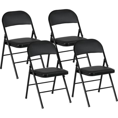 Set mit 4 schwarzen Klappstühlen, tragbare Bürostühle, Metallgestell, Kunstleder, für Empfangs- oder Wartezimmer