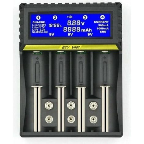 BTY407 chargeur de batterie multifonctionnel 18650 batterie Li-ion/NiMH/NiCd/5AA/7AAA/9V chargeur de batterie (1/4)
