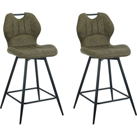 Lot de 2 chaises de bar 47x50x95 cm – Tissu déperlant kaki – Hauteur d'assise 65 cm – Structure en acier avec repose-pieds