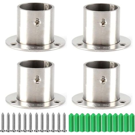 4 x Support Barre Penderie avec Vis,Support de Bride pour Penderie,Support de Tringle à Rideau 25 mm,Support Barre Penderie,Support de Tringle à Penderie en Acier Inoxydable