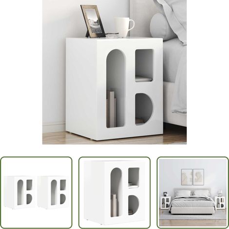 Nachttisch Hochglanz Weiß - Nachttisch 2 pcs Hochglanz Weiß 40 x 35 x 50 cm Holzwerkstoff (1/5)