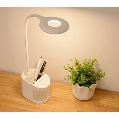 Lampe de bureau LED, lampe de bureau pour enfants, intensité lumineuse réglable sur 3 niveaux, protection des yeux, col de cygne, lampe tactile pour console, chargement USB sans fil, porte-stylo pour (1/5)