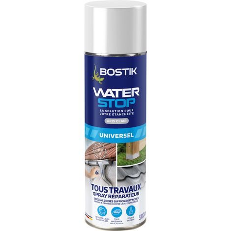 Bostik Waterstop - Membrane d'Etanchéité Toiture, Gouttières et Murs - Résistant UV & Intempéries - Application en Spray - Idéal Zone d'Accès Difficile - Gris Clair - Spray 500ml