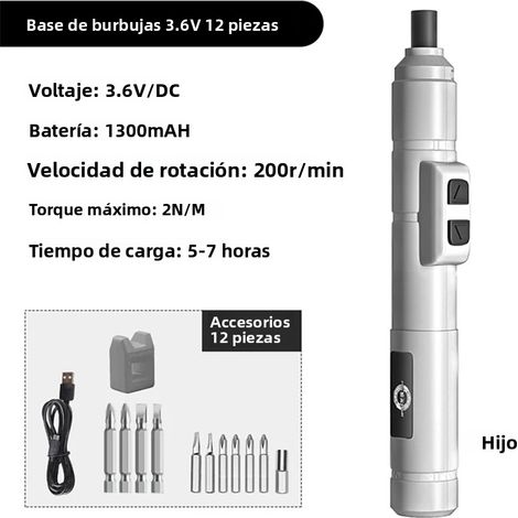(Kit blanc de 12 pièces) Mini tournevis électrique sans fil, rechargeable par USB, 3,6 V, 200 tr/min, batterie incluse (1/5)