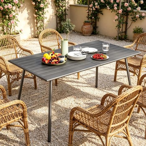 Tavolo da giardino 150x80x74 cm in acciaio grigio, istruzioni incluse FloraGrace (1/5)