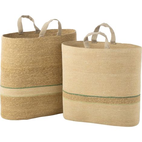 Lot de 2 Paniers en Jonc de Mer "Willie" 62cm Naturel & Vert (1/3)