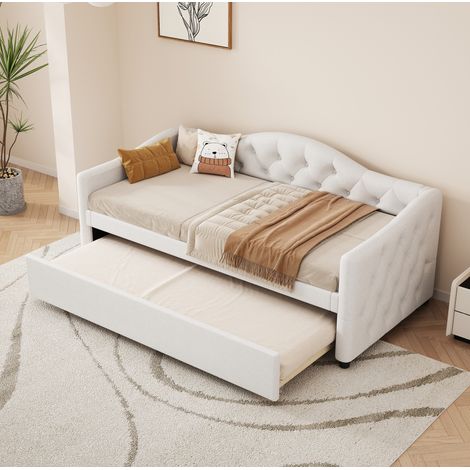 lit adulte couchage gigogne 90x200 lin beige OKMYHOME (1/5)