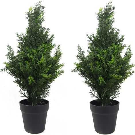 60cm Pair of Artificial Cedar Cypress Topiary UV Resistant (1/3)