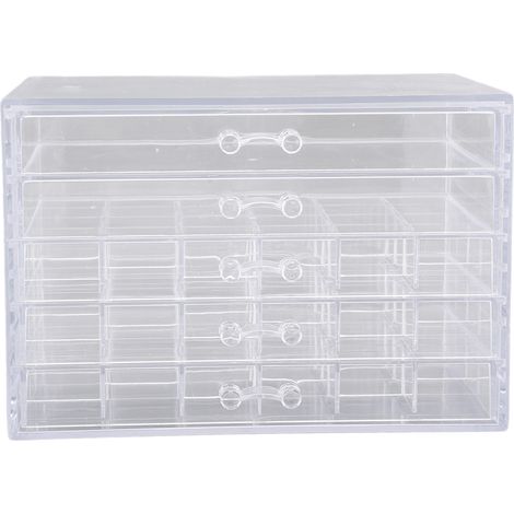 Aufbewahrungsbox für Manikürezubehör, großes 5-stöckiges Modell aus transparentem Acryl, Aufbewahrungsbox für künstliche Nägel und Ohrringe (21,8 cm, große Größe, 2 Schubladen und 3 Fächer) (1/5)