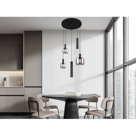 LED Cluster Pendelleuchte 5-flammig aus Metall mit Glasschirmen Chrom, Ø 40cm (1/5)
