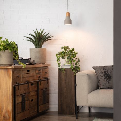 Lampada a Sospensione Cemento e Legno Luster Grigio Pietra