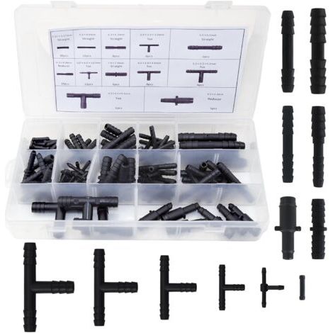 113 Pièces Raccords D'irrigation, Garden Hose T Raccord, 12 Différentes Spécifications Connecteur de Tuyau en T, Kit de Raccords D'irrigation, Pour Tuyaux de Voiture, Irrigation de Pelouse (1/5)