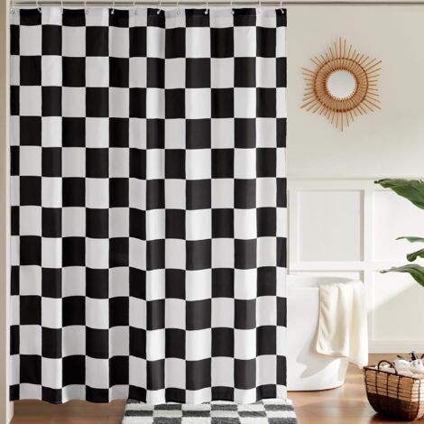 1 Rideau de douche,Damier noir et blanc,Tissu polyester imperméable,Lavable en machine,Pour salle de bain (1/5)