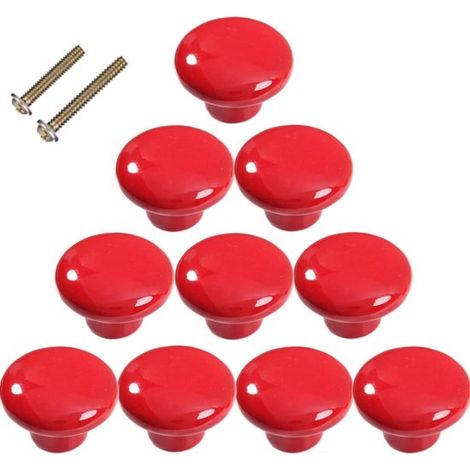 10 pièces - Bouton de meuble - Boutons d'armoire - Boutons de tiroir pour portes - Bouton d'armoire - Bouton de tiroir - Poignées - Diamètre 32 mm - Boutons de porte - rouge - céramique (1/3)
