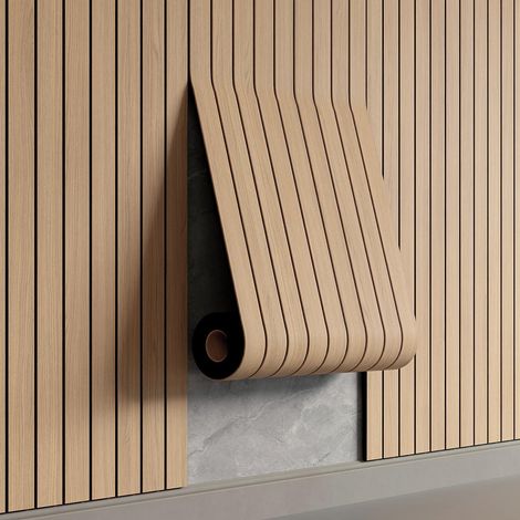 Panneaux en placage bois autocollants, 1,2 m² - 1 pièce 300 x 40 x 0.3 cm Panneaux muraux 3D aspect bois,Salon, bureau,Chêne clair (1/5)