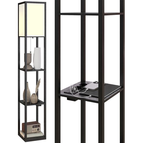Lampe sur pied avec étagères, Luce Regolabile, interrupteur à pédale et Porte USB, noir - Ce luminaire de haute qualité allie design élégant et fonctionnalité optimale, parfait pour embellir votre ... (1/5)