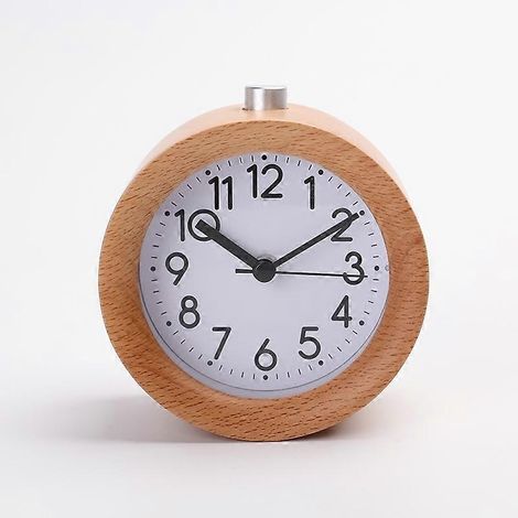 Réveil à piles gris-blanc-marron foncé, en bois, avec fonction snooze. (1/5)