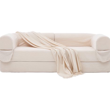Sofá cama de 2 plazas de cordón beige, convertible y ahorrador de espacio, 190 x 78 x 65 cm (1/5)