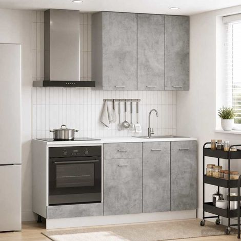 vidaXL Unité de cuisine LYON 5 pcs Gris béton Bois d'ingénierie (1/5)