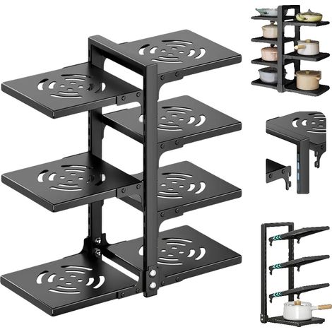 Organisateur de Pots, Design Multi-Couches, Compartiments Ajustables, Noir (1/2)