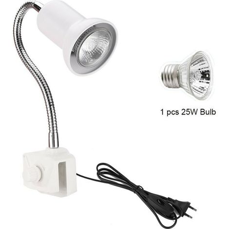 [NUNCA USADO]Lámpara de calor para reptiles con clip, con 1 bombilla E27 de 25 W de espectro completo UVA+UVB, clip giratorio de 360°, lámpara de acuario para anfibios, tortugas, lagartos y camaleones (1/4)