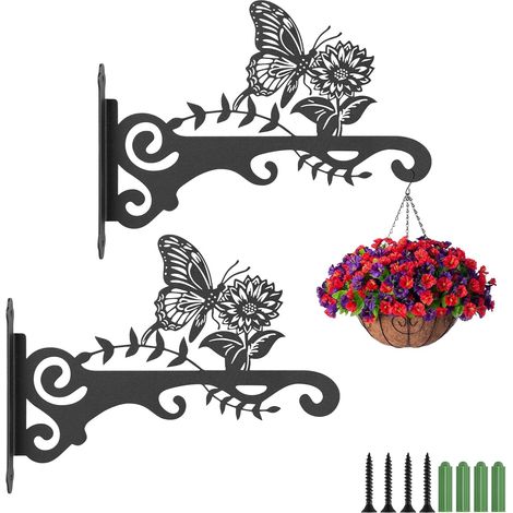 Staffe per cestini sospesi, 2 pezzi di supporto per ganci per piante da 30 cm, vaso da fiori con gancio a parete per interni ed esterni, antiruggine per piante, mangiatoie per uccelli e lanterne, farf (1/5)