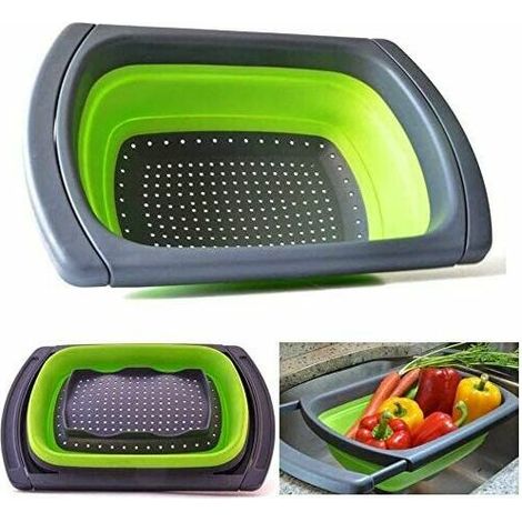 (39x26cm)de Cuisine Passoire Pliable Ensemble sur Le Lavabo Vegtable/Fruits Passoire Passoire avec poignées Extensibles(vert) (1/4)