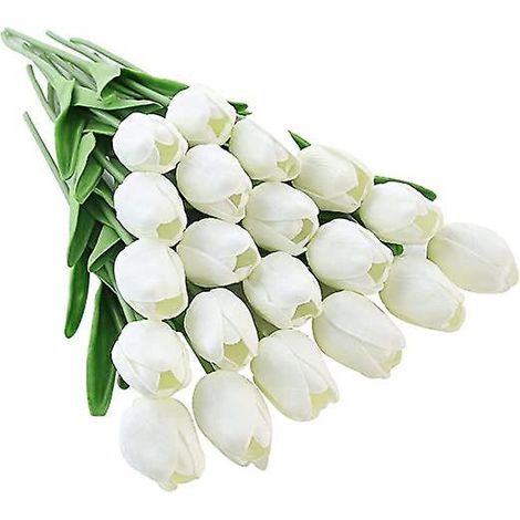 20 Stück weiße künstliche Tulpen, künstliche Tulpen, Brautstrauß, Dekoration für Haus und Garten (1/5)