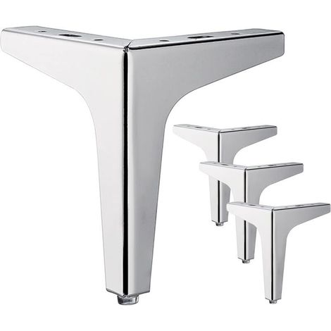 Gambe per mobili in metallo argentato – Set di 4, alte 15 cm, di forma triangolare, per tavolino da caffè, divano, armadio o mobile TV.