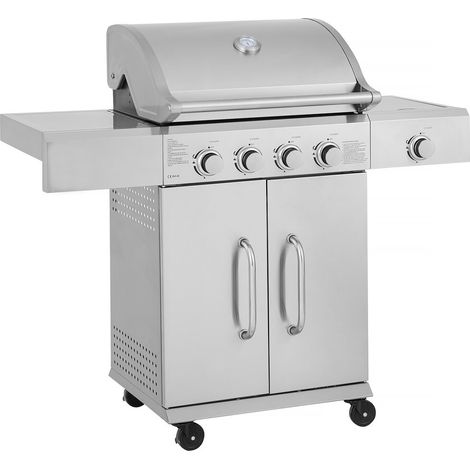 Gasgrill aus Edelstahl mit 5 Brennern, davon 1 Seitenbrenner "Brazzo" - 118 x 57 x 104 cm - Hellgrau