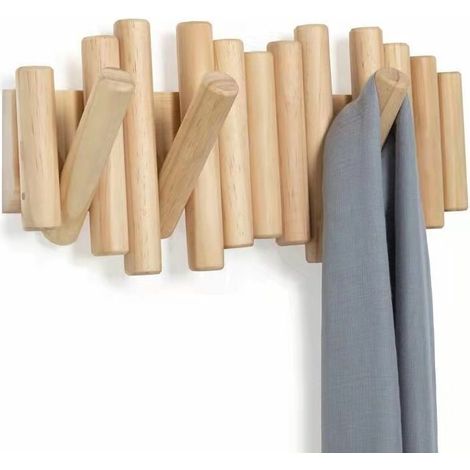 Porte-manteau mural en pin raboté avec 5 crochets modernes – finition naturelle élégante – idéal pour l’entrée, le salon ou la chambre à coucher (1/5)