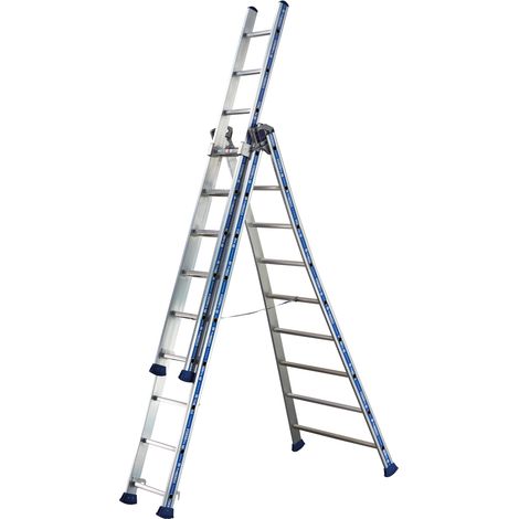 Tubesca Comabi – Échelle transformable 3 plans 3x7 échelons en aluminium – Hauteur d'accès 5,79 m – Charge maxi 150 kg – Norme EN 131 (1/10)