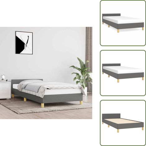 Cadre de lit sans matelas gris foncé 90x190 cm tissu - Cadre De Lit - Lit Double - Literie - Meuble Chambre - Tête De Lit (1/5)