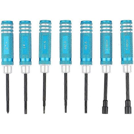 Kit de 7 clés hexagonales droites et croisées de 1,5, 2,0 et 2,5 mm, ainsi que des douilles et des clés à douille de 4 et 5,5 mm pour drones et hélicoptères radiocommandés. (1/5)