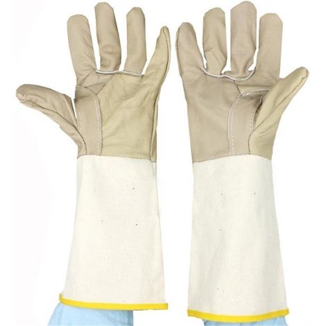 Gants de soudage 38 cm en cuir de vache résistant aux rayures et à la chaleur pour barbecue, jardinage, camping, poêle, chem (1/5)