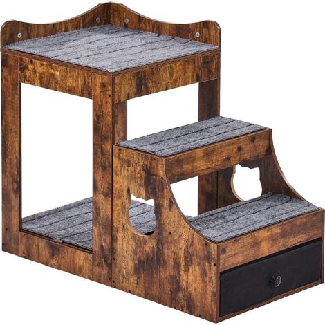 Lit superposé pour animaux avec escaliers amovibles,perchoir confortable pour chiens et chats,rangement intégré,design rustique (1/5)