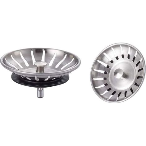 BOUCHON D'ÉVIER EN ACIER INOXYDABLE (LOT DE 2) - Passoire d'évier de cuisine universelle (diamètre: 80 mm), bouchon d'évier à 18 fentes