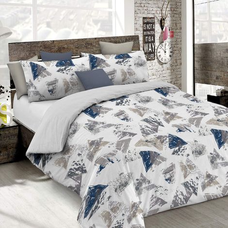 Set Copripiumino Microfibra Fashion, Lavorato in Italia - Parure Copri Piumino - Sacco Piumone 150x200 cm con Patella e Federe Cuscino, Singolo, Urban Blu (1/5)
