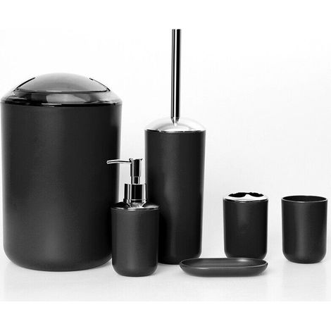 Ensemble d'accessoires de salle de bain 6 pièces avec poubelle, distributeur de savon, porte-savon, noir (1/5)