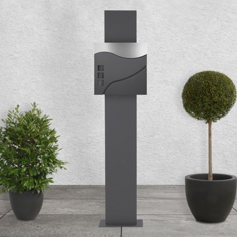 ECD Germany Boîte aux Lettres sur Pied, Anthracite/Argent, 37x10,5x36,5 cm, Acier Inoxydable, Mailbox Moderne, Compartiment à Journaux, 2 Clés, Support Anthracite 170 cm, Materiel de Montage Inclus (1/5)
