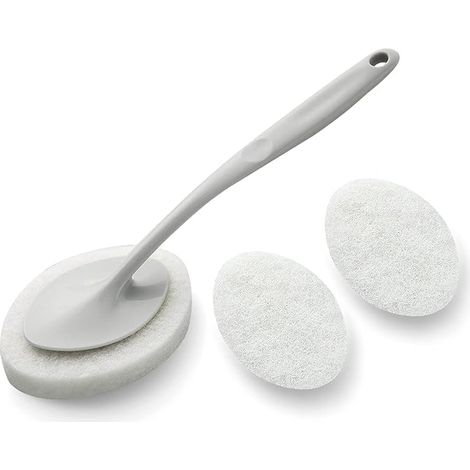 Filiyano-Brosse de nettoyage avec 2 têtes de brosse remplaçables pour le nettoyage des éviers et des carreaux de sol (grise) (1/5)